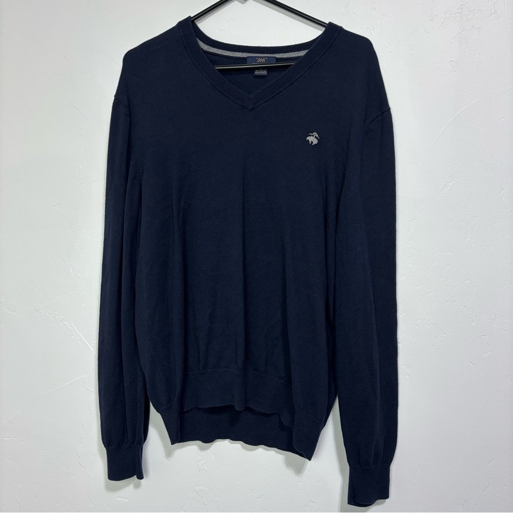 Brooks Brothers 346 Cotton Cashmere V Neck Sweater Embroidered Men's Large Navy